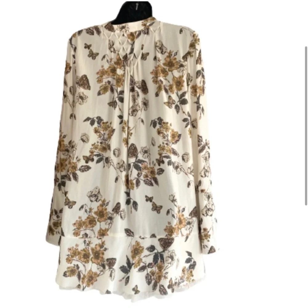 Free People Pebble Crepe So Fine Smocked Tunic in Ivory Combo Size Small